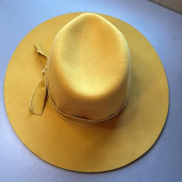 Olive & Pique Kaia Panama Hat Mustard Yellow Wool Western Boho Rancher - Picture 6 of 6